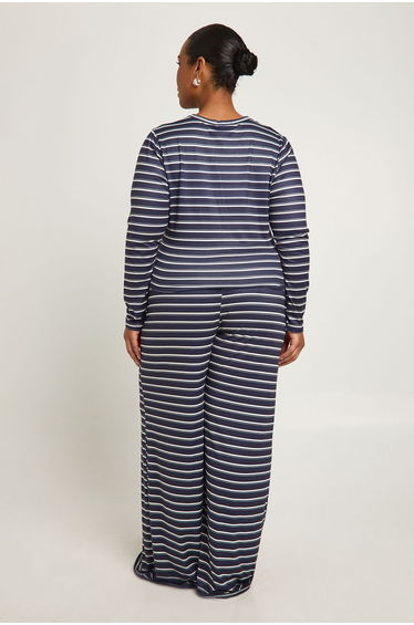 Plus Stripe Long Sleeve Fitted Top And Wide Leg Trouser - navy product thumbnail 2