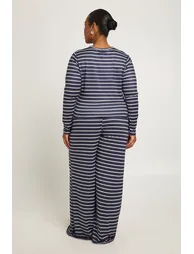 Plus Stripe Long Sleeve Fitted Top And Wide Leg Trouser - navy - 1