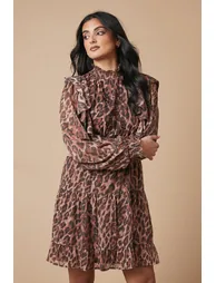 Animal Print Embroidered Dobby Chiffon Mini Dress