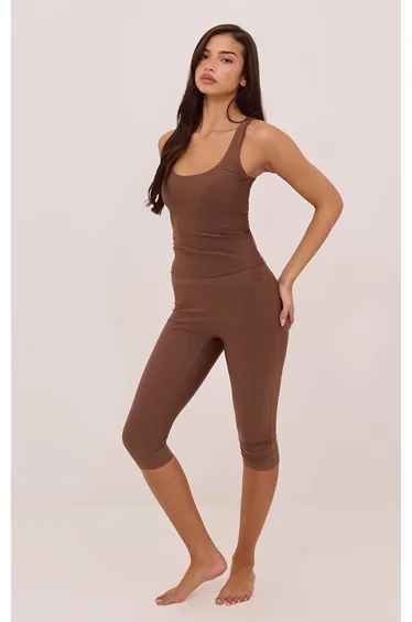 Espresso Polyamide Scoop Neck Vest Top