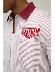 Contrast Collar Boxy Oversized Stripe Shirt & Short Set - burgundy - 2