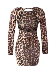 Brown animal patterned knitted mini chic dress - 2
