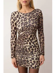 Brown animal patterned knitted mini chic dress - 4