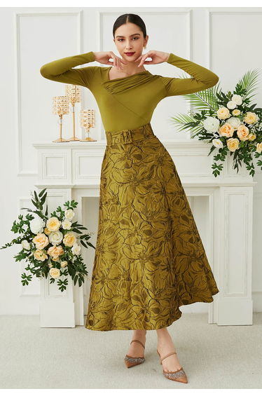 Oblique Ruched Neckline Fitted Top in Olive product thumbnail 3