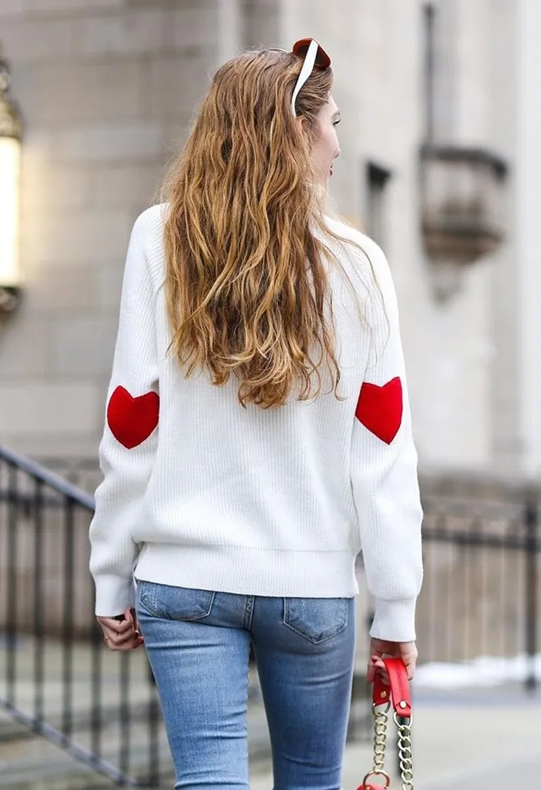 Heart and Soul Patched Knit Sweater in White - 5