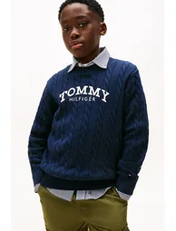 Graphic Cable Cn Sweater Dark Night Navy - 1