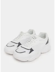 Color Block Chunky Sole Lace Up Sneakers - 1