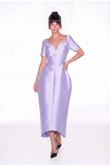 Hachiro Mermaid Plunge Midi Dress In Purple