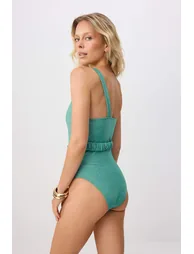 Green One Shoulder Shell Premium Accessory Glittery Swimsuit - 5