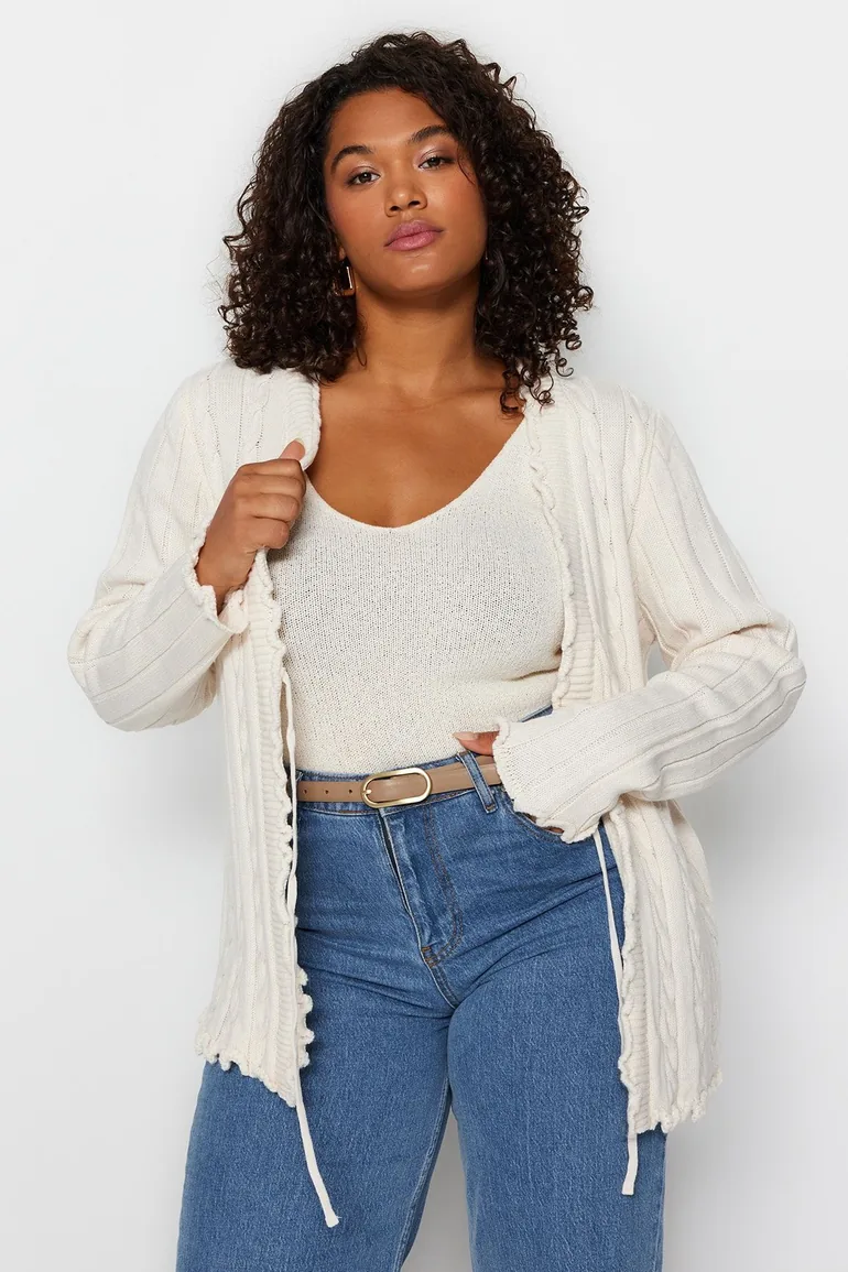 Ecru Hair Knitted Pattern Knitwear Cardigan - 3