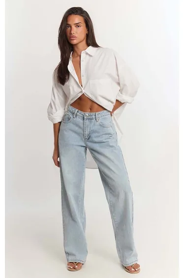 Light Blue Wash Low Rise Straight Leg Jeans