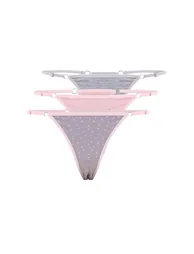 Pink-Multicolored 3-Piece Single Jersey Heart Thong Panties - 7