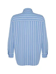 Blue Striped Pocketed Oversize/Wide Fit Woven Shirt - 7