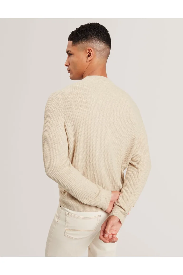 Leocadi Ls Herringbone Placement Stitch Jumper Natural - 3