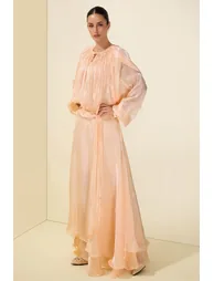 Gathering Long Sleeve Irregular Ruffle Midi Dress - 5