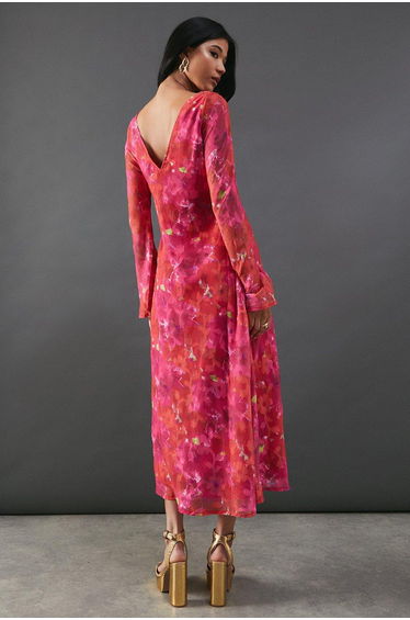 Burnout Floral Chiffon Slash Neck Bias Midaxi Dress product thumbnail 3