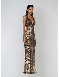 Vazvara Halterneck Lace Leopard Maxi Dress - 1
