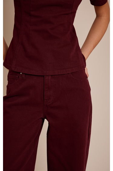 Dark Burgundy Mid Rise Straight Leg Jeans product thumbnail 4