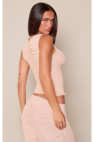 Cream Mesh Ruched Front Sleeveless Top product thumbnail 3