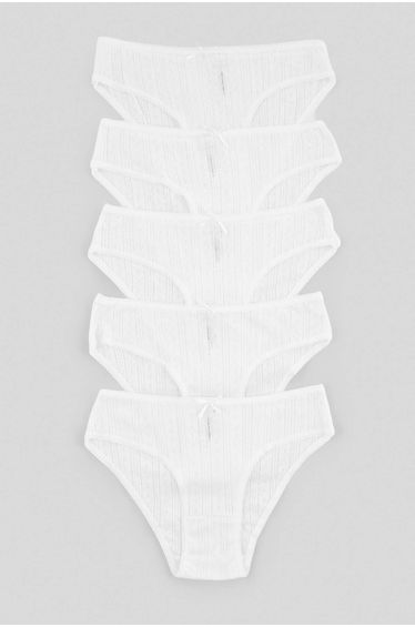 White 5-Pack 100% Cotton Ribbon/Bow Detailed Pointel Classic Panties