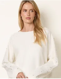 Diamante Sleeve Round Neck Knit Jumper - 2