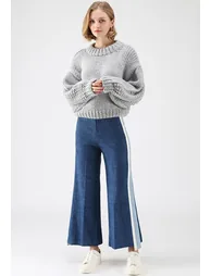 Chunky Chunky Puff Sleeves Cropped Sweater in Grey