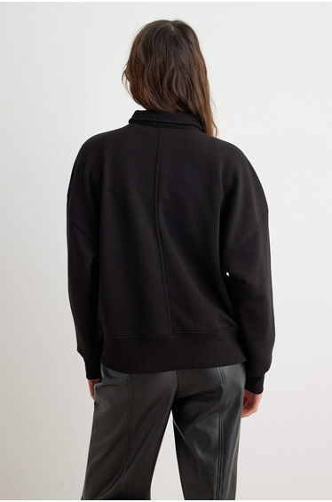 Wardrobe Essentials Black Thick Non-Iron Buttoned Polo Collar Oversize Knitted Sweatshirt product thumbnail 4