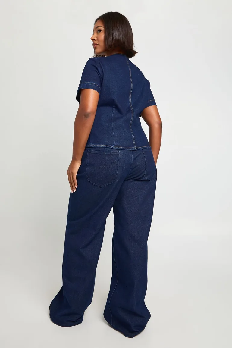 Plus Contrast Stitch Denim Straight Leg Jean - indigo - 1
