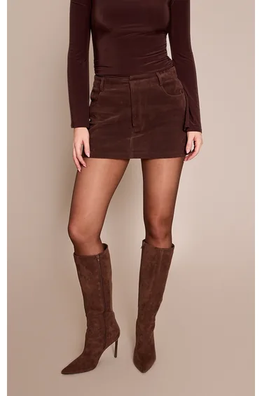 Mocha Faux Suede Knee High Stiletto Heeled Boot