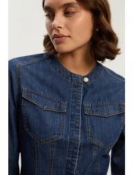 Denim Collarless Tailored Western Shirt - 1