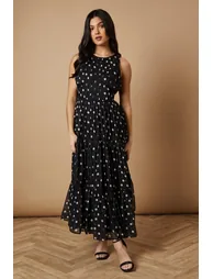 Mono Spot Contrast Piping Midi Dress