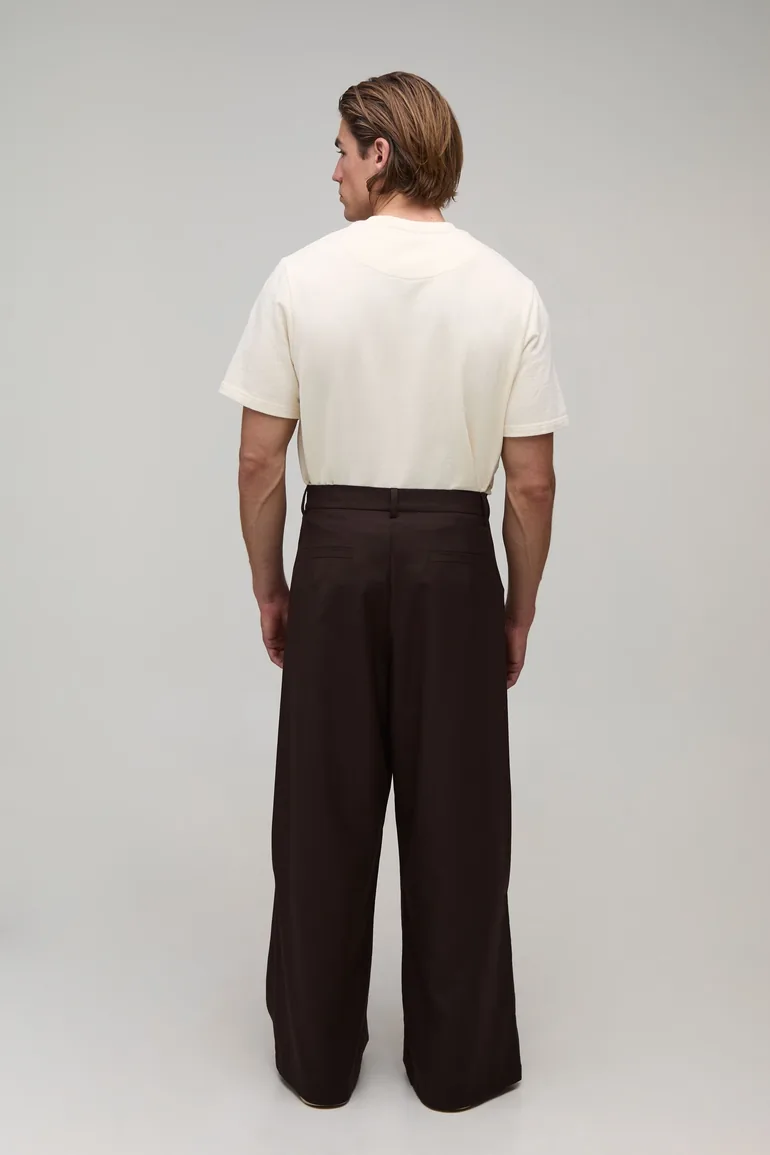 Wide Fit Pleat Detail Tailored Trousers - chocolate - 2