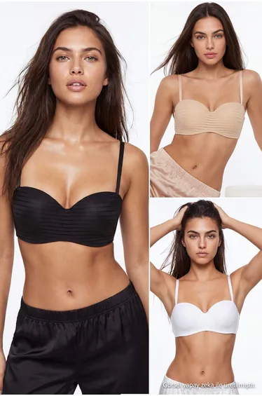 Black-White-Tan 3-Piece Micro Coated Strapless Bra