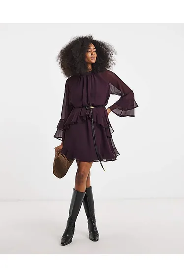 Plum Georgette Frill Skater Dress