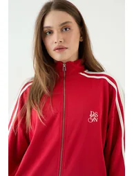 DSGN Studio Tricot Side Stripe Funnel Neck Track Jacket - red - 3