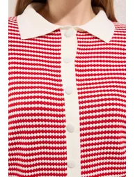 Red Polo Collar Striped Knitwear Blouse - 5
