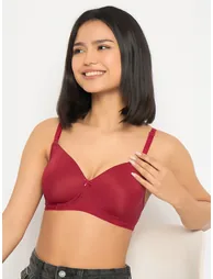 Maroon Textured Padded Full Coverage T-shirt Bra - 1