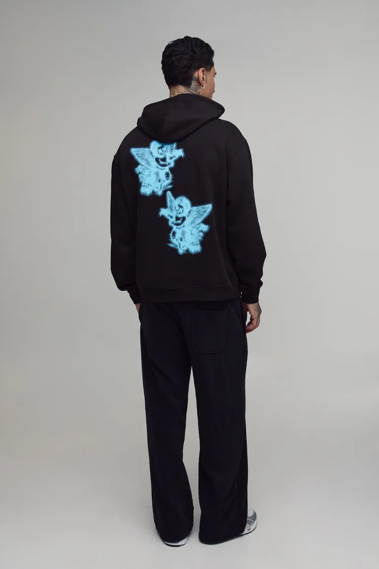 Tall Black Regular Spray Renaissance Print Hoodie - black - 2