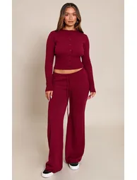 Shape Wine Knitted Tie Waist Trousers