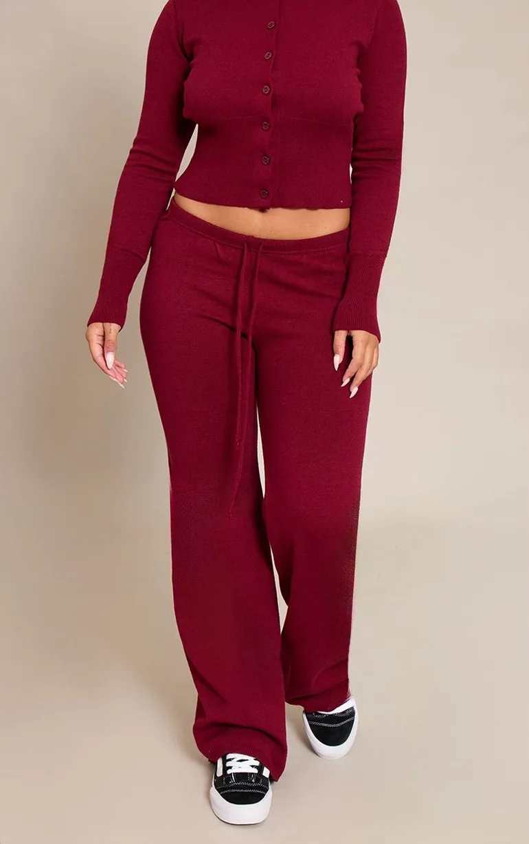 Shape Wine Knitted Tie Waist Trousers - 1