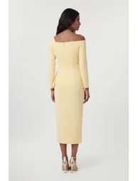 Compact Stretch Asymmetric Neckline Draped Midi Dress - 2
