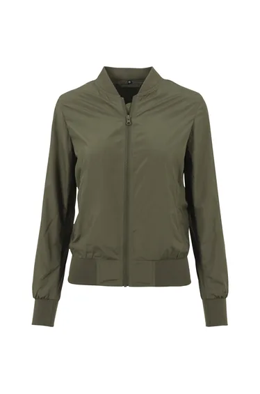 Womens/Ladies Nylon Bomber Jacket - Olive
