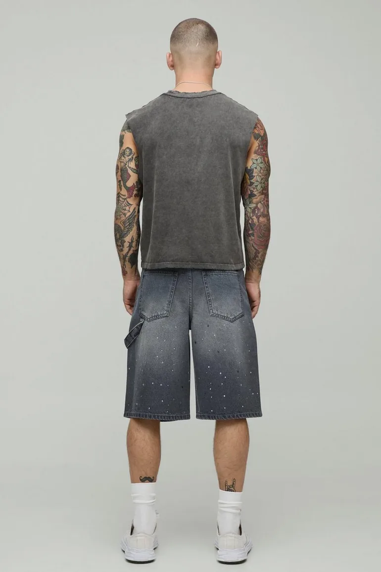 All Over Rhinestone Overdye Jorts - 1