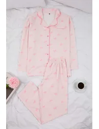 Pink ribbon patterned large size pajama set - 1
