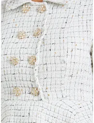 Women White Tweed Double Breasted Blazer Maxi Dress - 3