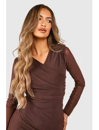 Mesh Cross Over Ruched Mini Dress - chocolate - 3