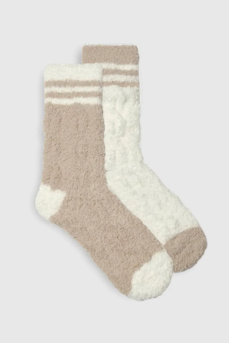 2 Pack Cable Knit Stripe Detail Slouchy Socks