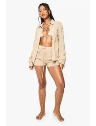 Crinkle Cotton Beach Shorts - beige - 2