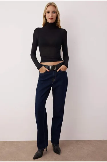Black Transparent Stand Collar Flexible Regular Length Knitted Blouse