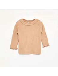 Ribbed T-shirt with ruffled collar and cuffs BEIGE - 1
